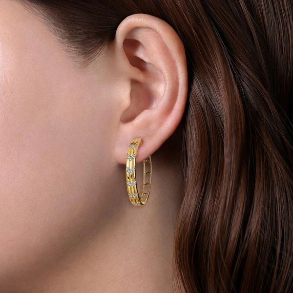 14K Yellow Gold 30MM Classic Diamond Hoop Earrings
