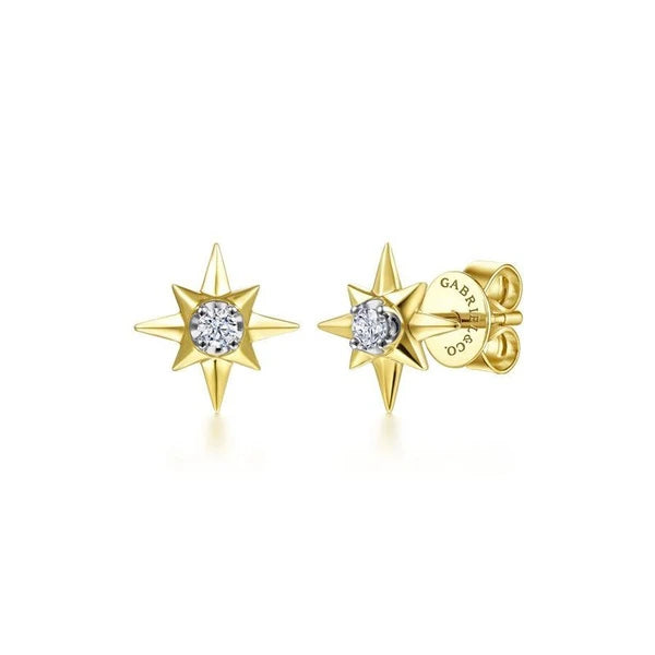 14K Yellow Gold Diamond Star Stud Earrings