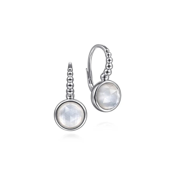 925 Sterling Silver Rock Crystal and White MOP Hoop Leverback Earrings