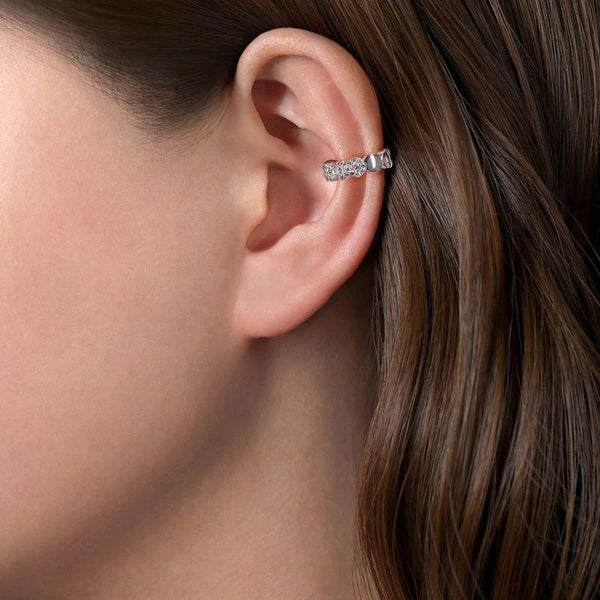 14K White Gold 15MM Diamond Earcuff Earring