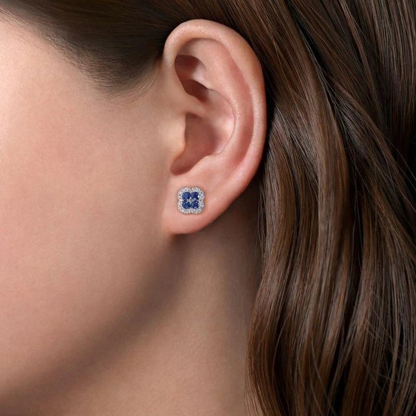 14K White Gold Diamond and Sapphire Stud Earrings