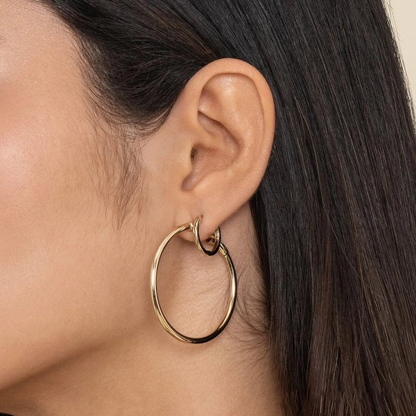 14K Yellow Gold Plain Huggie Earrings