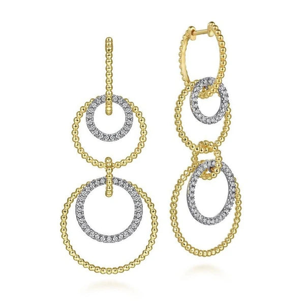 14K White-Yellow Gold Diamond Huggie Drop Earrings