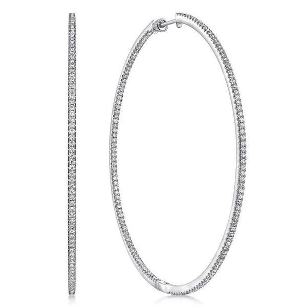 14K White Gold French Pave 80mm Round Inside Out Diamond Hoop Earrings
