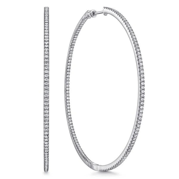 14K White Gold French Pave 80mm Round Inside Out Diamond Hoop Earrings