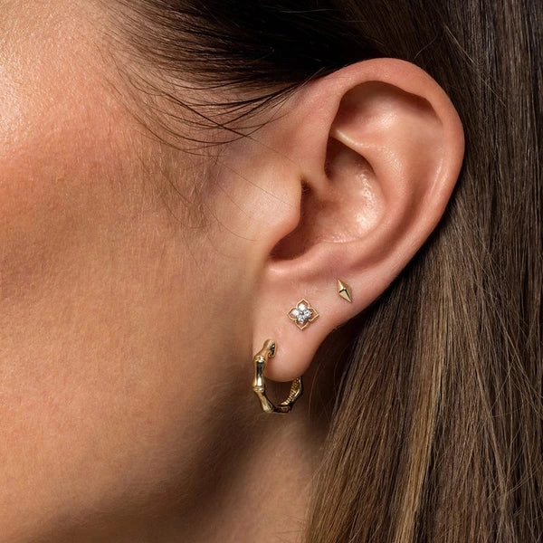 14K Yellow Gold Clover Diamond Stud Earrings