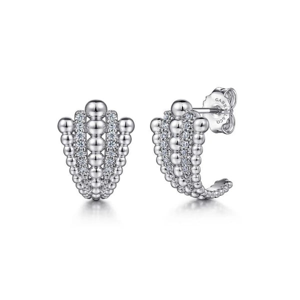 925 Sterling Silver White Sapphire and Beaded J stud Earrings