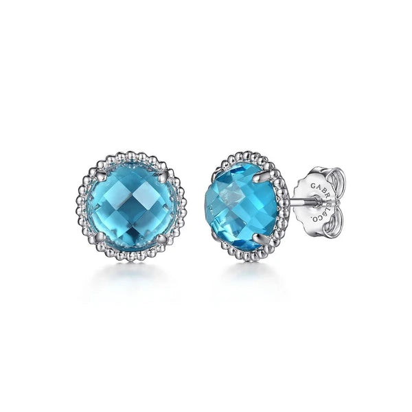 925 Sterling Silver Bujukan Blue Topaz Stud Earrings
