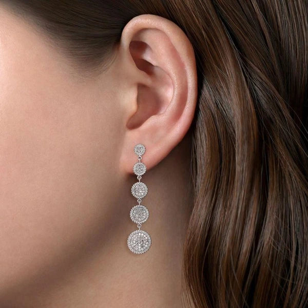 925 Sterling Silver White Sapphire Long Drop Stud Earrings