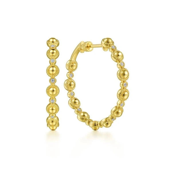 14K Yellow Gold 30mm Diamond Bujukan Hoop Earrings