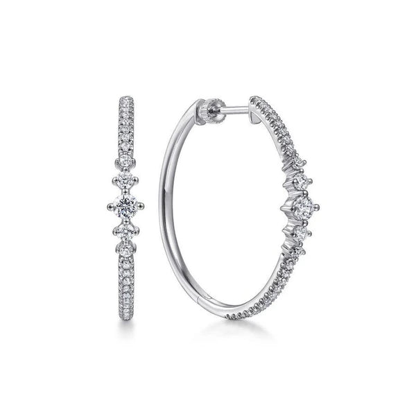 14K White Gold 30mm Diamond Classic Hoop Earrings