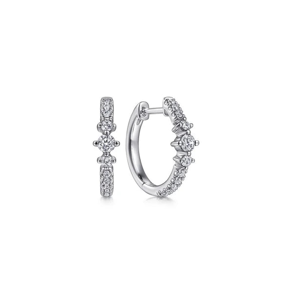 14K White Gold Diamond Huggie Earrings