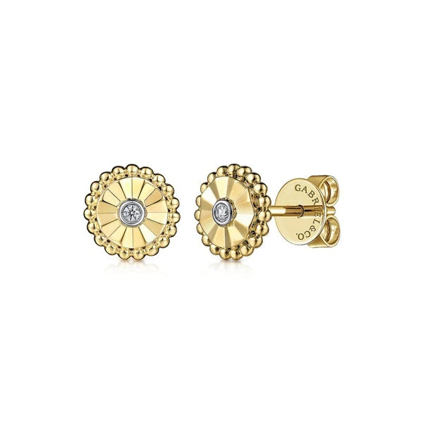 14K White And Yellow Gold Diamond Stud Earrings