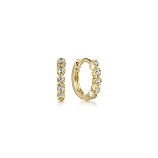 10mm 14K Yellow Gold Diamond Bezel Setting Huggie Earrings
