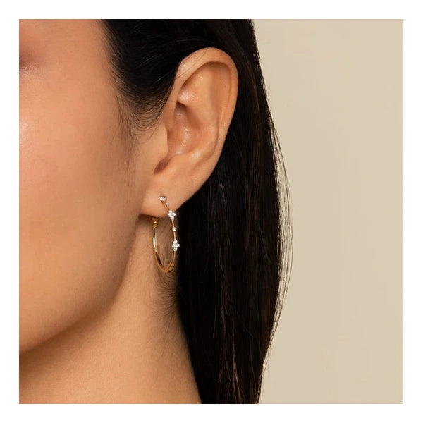 14K Yellow Gold Prong Set 30mm Round Classic Diamond Hoop Earrings