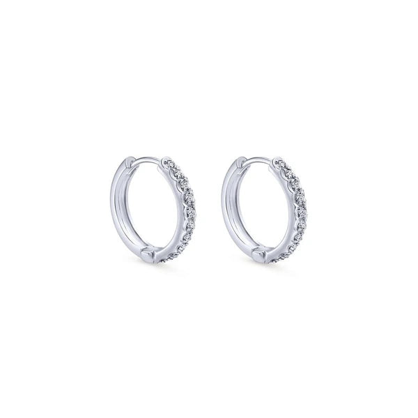 14K White Gold 10mm Round Diamond Huggie Earrings
