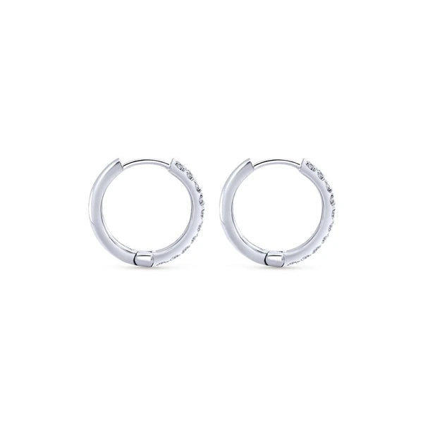 14K White Gold 10mm Round Diamond Huggie Earrings