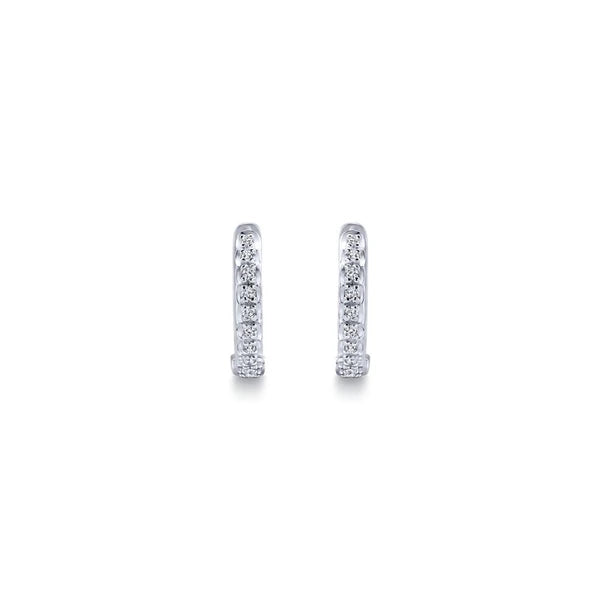 14K White Gold 10mm Round Diamond Huggie Earrings