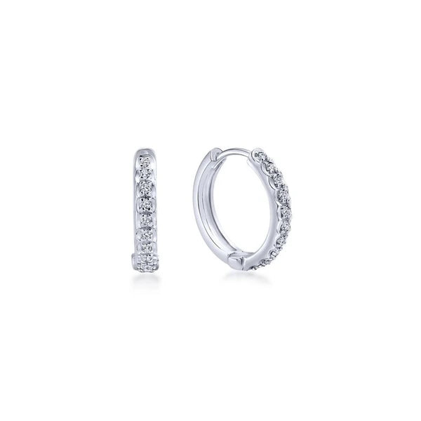 14K White Gold 10mm Round Diamond Huggie Earrings
