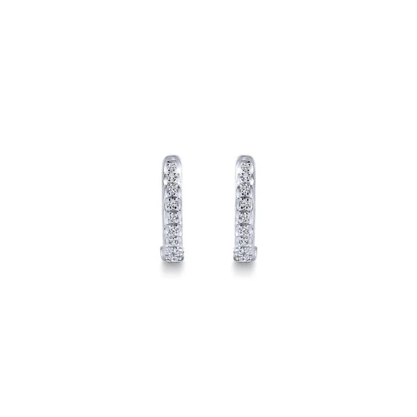 14K White Gold 10mm Round Diamond Huggie Earrings