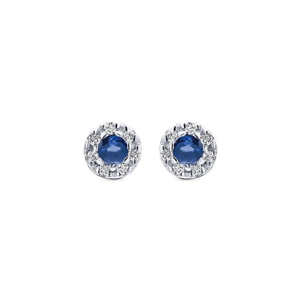 14k White Gold Round Sapphire & Diamond Halo Stud Earrings