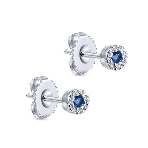 14k White Gold Round Sapphire & Diamond Halo Stud Earrings