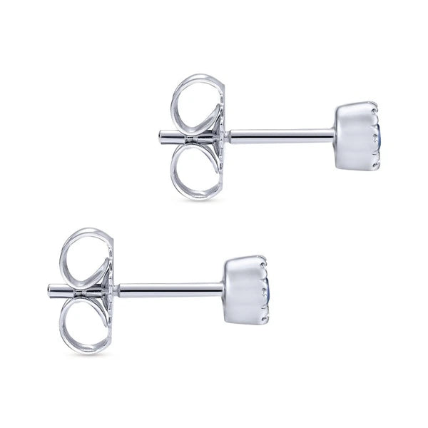 14k White Gold Round Sapphire & Diamond Halo Stud Earrings