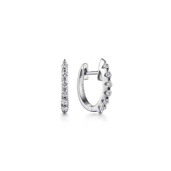 14k White Gold 15mm Slim Scalloped Diamond Huggie Earrings