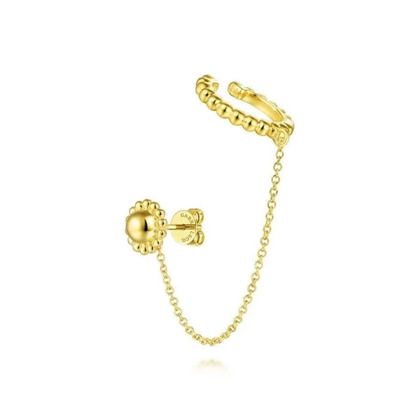 14K Yellow Gold  Single Stud Cuff Earring