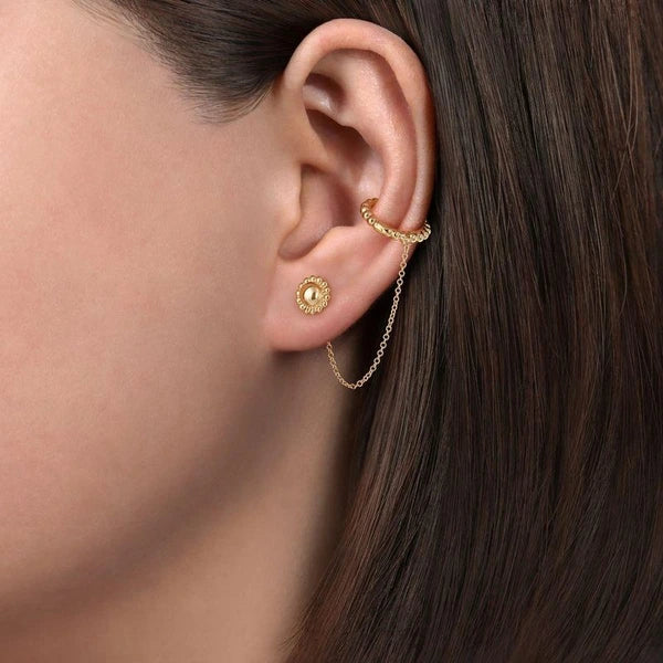 14K Yellow Gold  Single Stud Cuff Earring