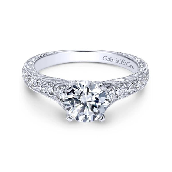 Vintage 14k White Gold Round Victorian Diamond Engagement Ring