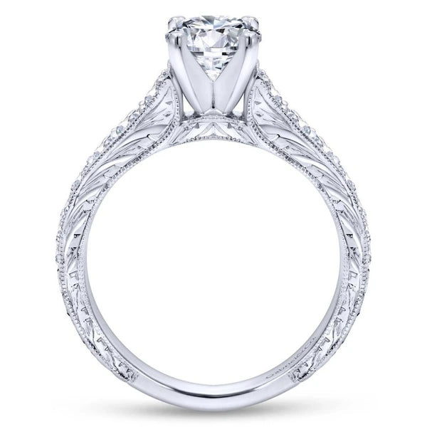 Vintage 14k White Gold Round Victorian Diamond Engagement Ring