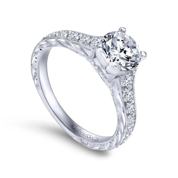 Vintage 14k White Gold Round Victorian Diamond Engagement Ring
