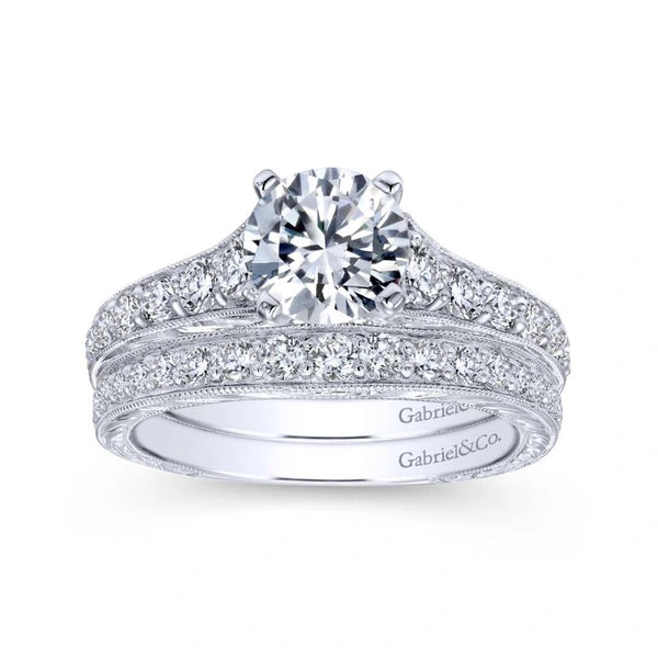 Vintage 14k White Gold Round Victorian Diamond Engagement Ring