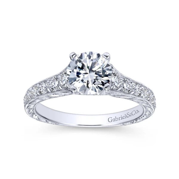 Vintage 14k White Gold Round Victorian Diamond Engagement Ring