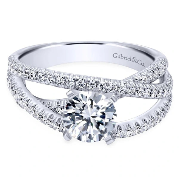 14K White Gold Round Free Form Diamond Engagement Ring