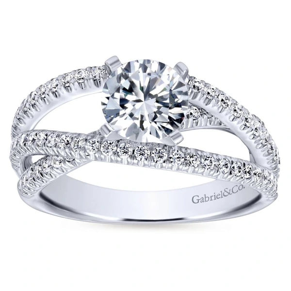 14K White Gold Round Free Form Diamond Engagement Ring