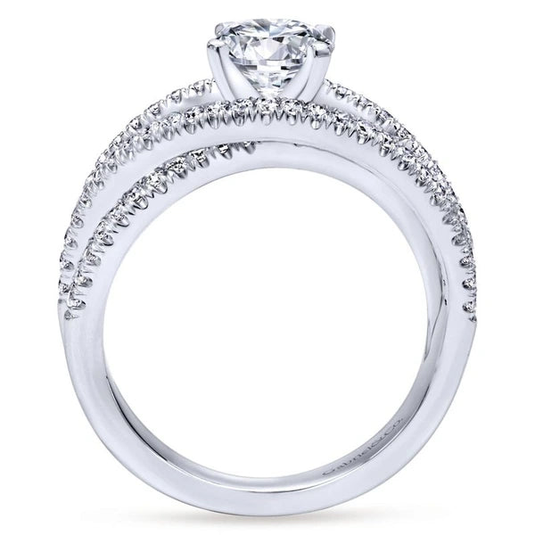 14K White Gold Round Free Form Diamond Engagement Ring