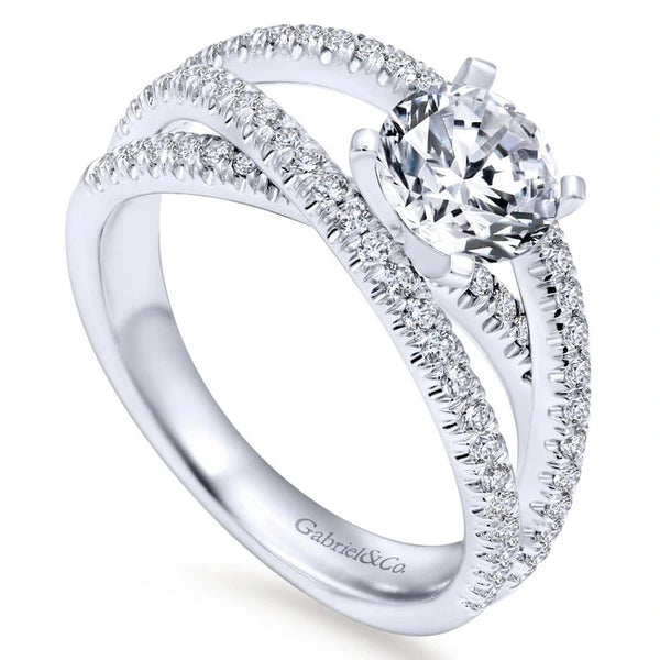 14K White Gold Round Free Form Diamond Engagement Ring