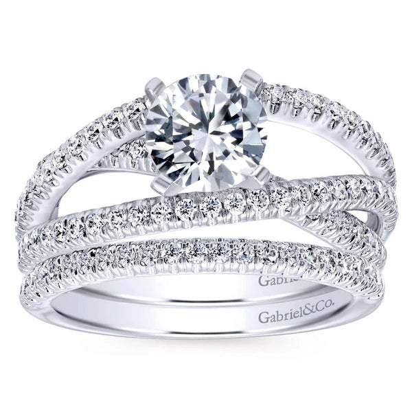 14K White Gold Round Free Form Diamond Engagement Ring