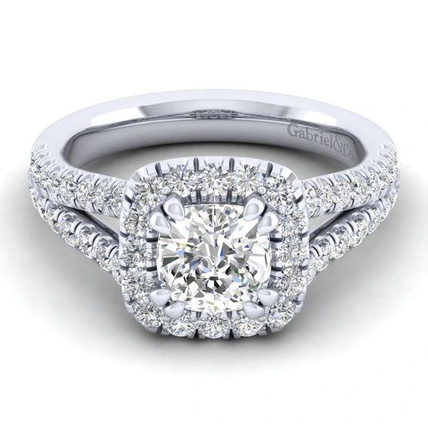 14K White Gold Cushion Halo Diamond Engagement Ring