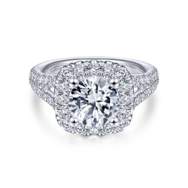 14K White Gold Cushion Halo Round Diamond Engagement Ring