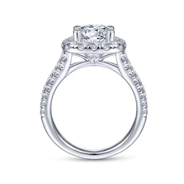 14K White Gold Cushion Halo Round Diamond Engagement Ring