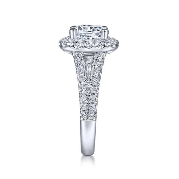 14K White Gold Cushion Halo Round Diamond Engagement Ring