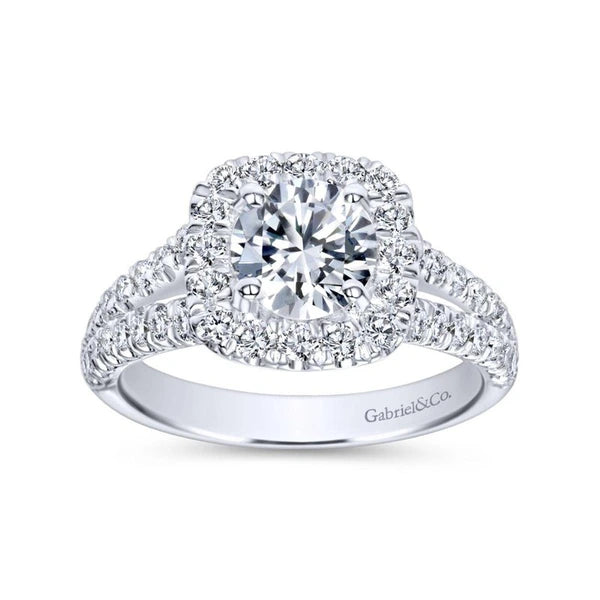 14K White Gold Cushion Halo Round Diamond Engagement Ring