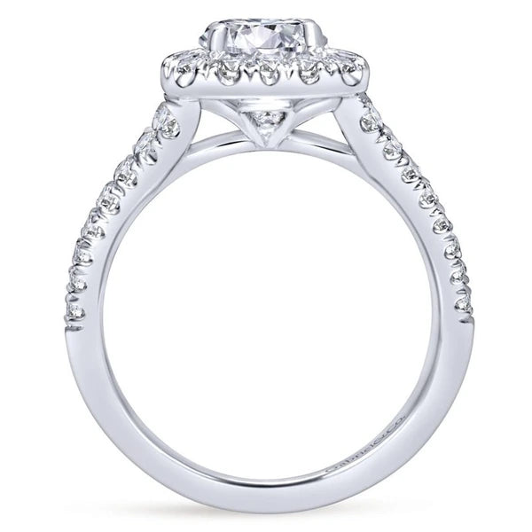 14K White Gold Cushion Halo Round Diamond Engagement Ring
