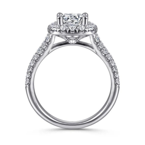 14K White Gold Cushion Halo Round Diamond Engagement Ring