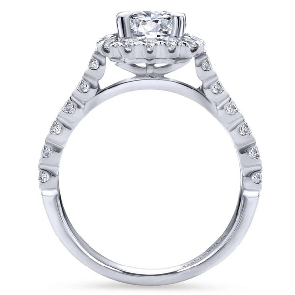 14K White Gold Cushion Halo Round Diamond Engagement Ring