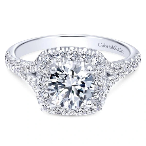 14K White Gold Round Halo Diamond Engagement Ring