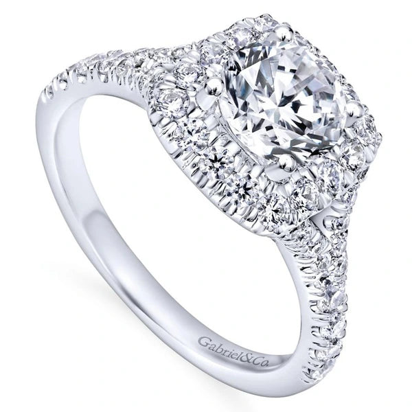 14K White Gold Round Halo Diamond Engagement Ring